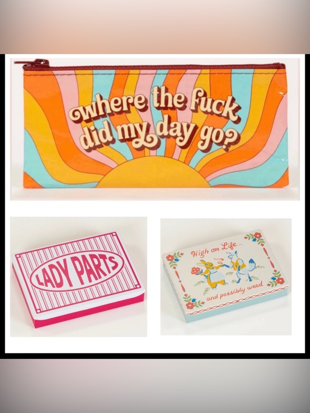 New, Lot of 3 Blue Q Items- 2 Metal Box Tins & Pencil Case *See Desc & Photos
